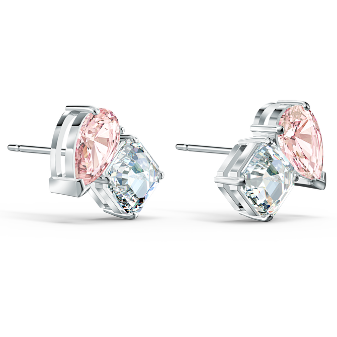 Bông tai mạ Rhodium Swarovski - Attract Soul Pierced Earrings White Pink