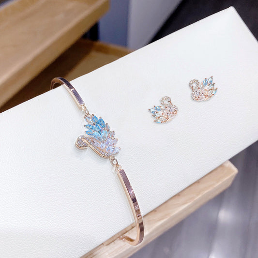 Bộ trang sức Luxury thiên nga Xanh Dương - Bạc cao cấp 925 mạ vàng hồng - S14