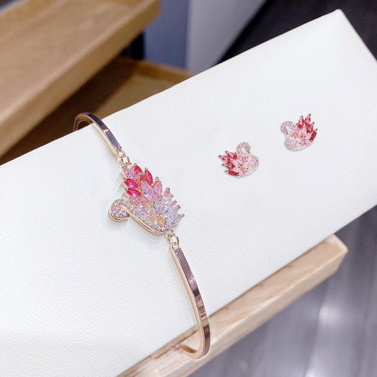 Bộ trang sức Luxury thiên nga Đỏ - Bạc cao cấp 925 mạ vàng hồng - S16