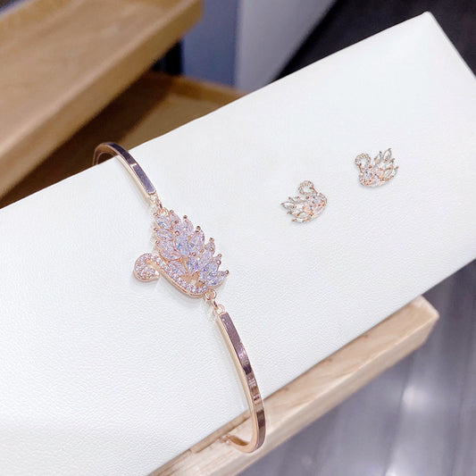 Bộ trang sức Luxury thiên nga Trắng - Bạc cao cấp 925 mạ vàng hồng - S15