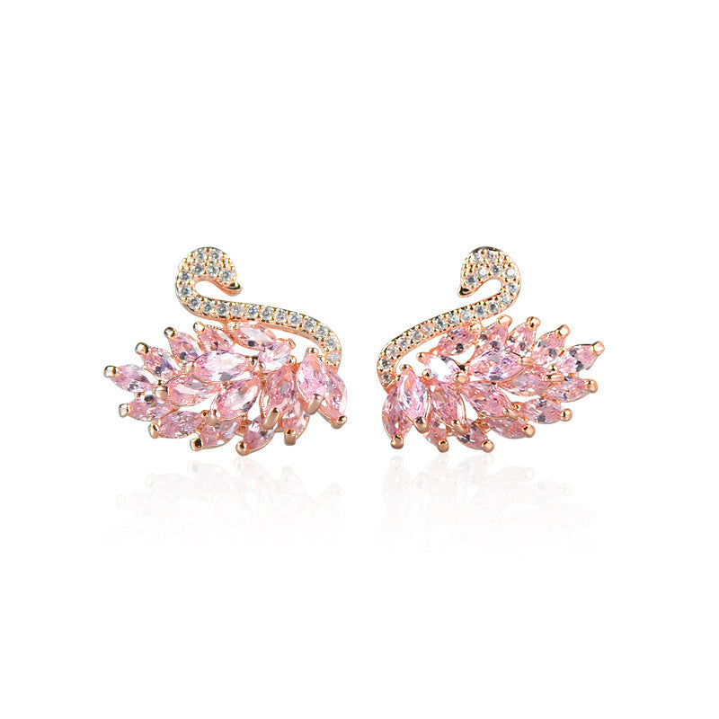 Bông tai thiên nga Luxury Earrings L01 - Bạc cao cấp 925 mạ vàng hồng