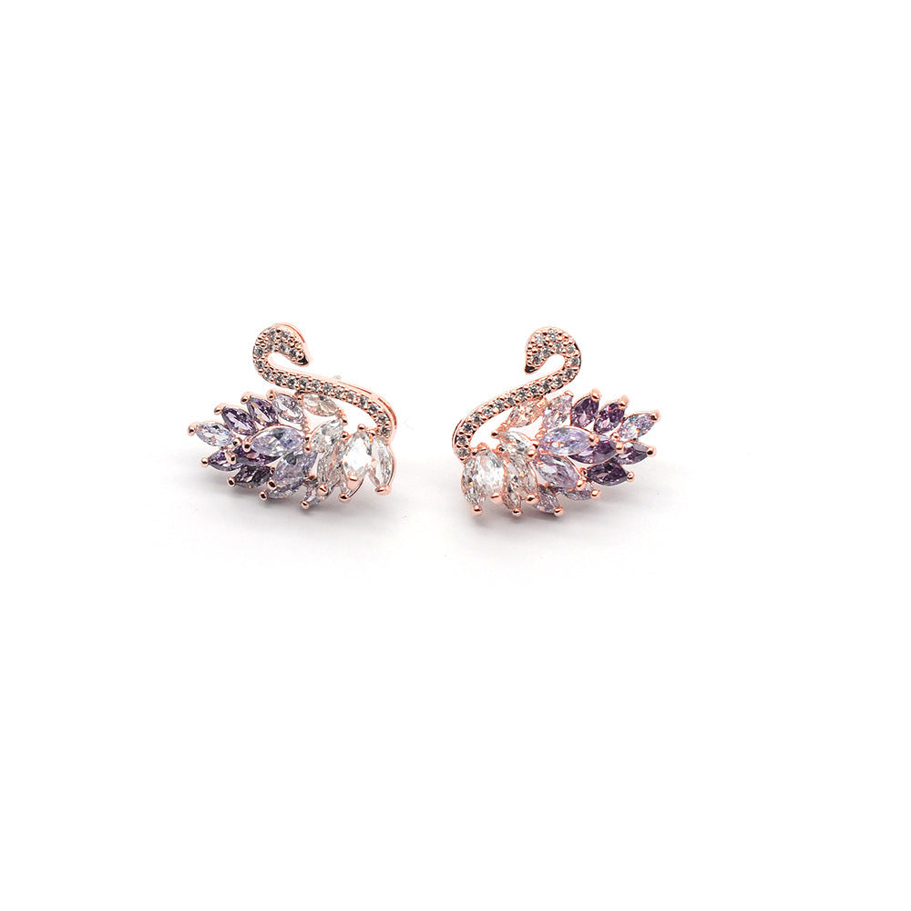 Bông tai thiên nga Luxury Earrings L01 - Bạc cao cấp 925 mạ vàng hồng