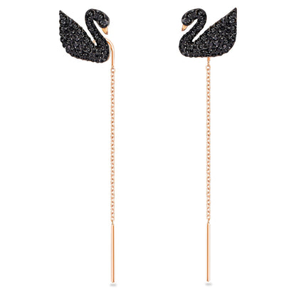 Bông tai thiên nga đen Swarovski - Iconic Swan Drop Earrings Black Rose Gold - 1